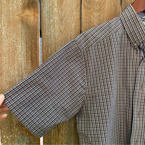 ARIAT Pro Series Men's Brown White Plaid Button Down Short Sleeve Shirt Medium - Picture 3 of 11
